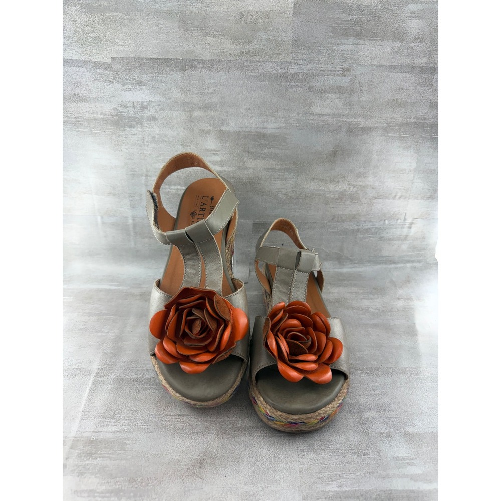 L'Artiste Spring Step Leather Rose Platform Sandals Taupe Orange EU 39